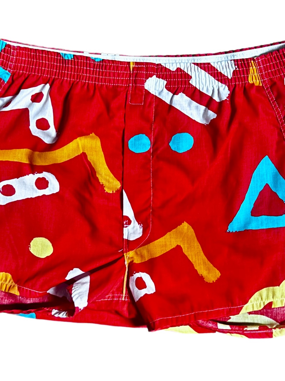 Mervyn’s ~ Men’s Large ~ Red W/ Multi-Colors Abstract ~ Retro ~ Boxer Shorts